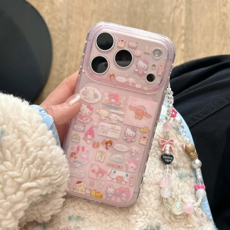 Sanrio Hello Kitty und My Melody Handyhülle mit Glitzer und Kette in Pink für iPhone 17 16 15 14 Pro Max und iPhone 17 Pro - Bild 2