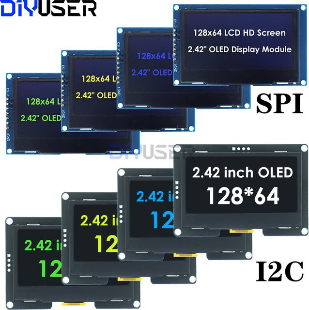 DIYUSER 2,4 Zoll OLED LCD Display Modul SSD1309 128x64 in Weiß mit I2C und SPI Schnittstelle - Bild 1