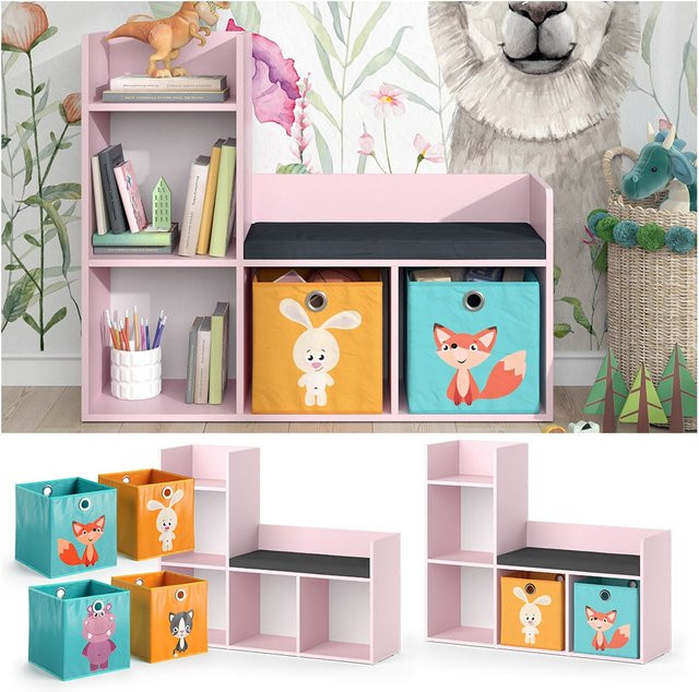 Vicco Kinderzimmer Regal mit Sitzbank Luigi in Pink inklusive 2 Faltboxen, B/T/H: 107 x 88 x 88 cm - Bild 1