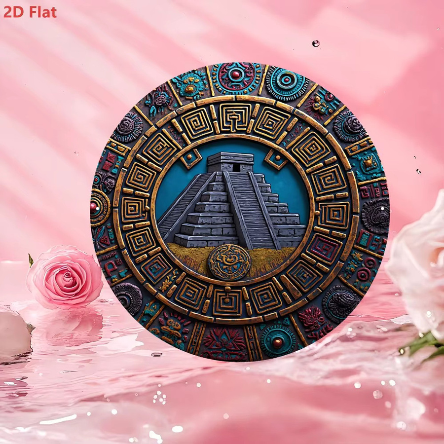 Rundes Metallschild CIFBUY mit Maya-Pyramiden-Motiv aus Aluminium, Mehrfarbig, Durchmesser: 20,32 cm - Bild 3