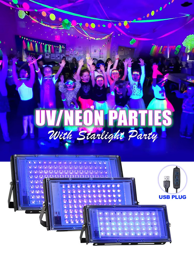 YNL LED UV Flutlicht Schwarzlicht in Schwarz mit 395nm und 400nm für Party und Disco, wasserdicht mit USB-Anschluss - Bild 6