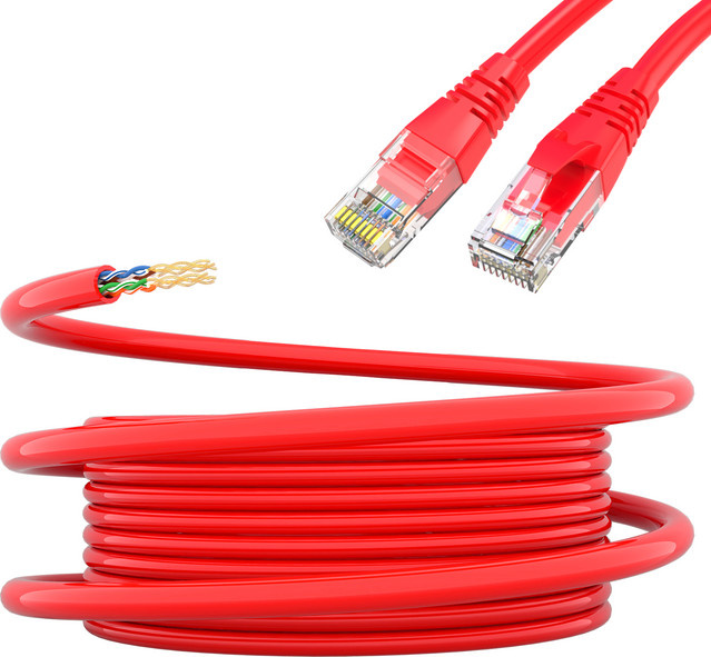 DBcable Ethernet-Patchkabel Cat5e mit RJ45-Stecker in Rot für LAN und Heimnetzwerke - Bild 1