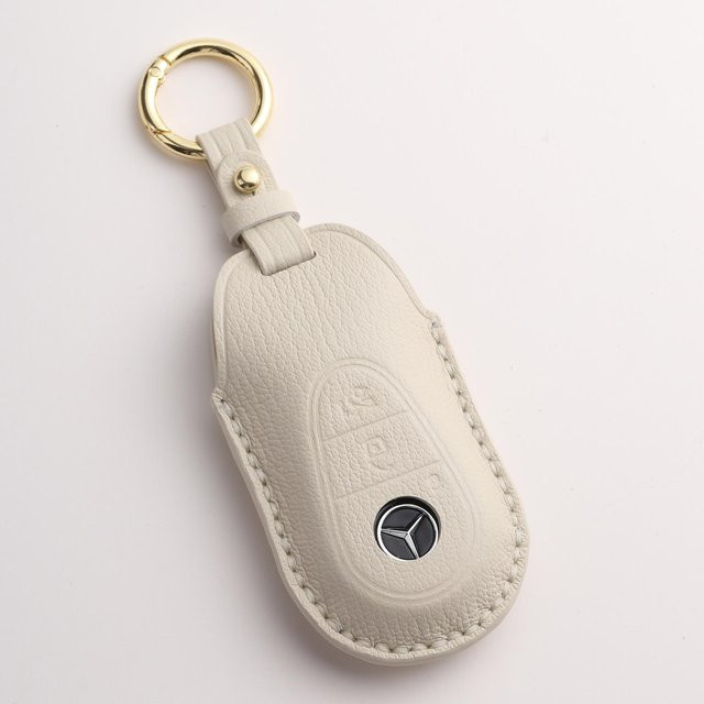 Handgefertigte Leder Schlüsselhülle für Mercedes-Benz in Beige - Bild 1