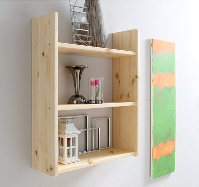 TiCAA Wandregal aus Kiefer Holz in Natur Kiefer Braun Beige im skandinavischen Design - Bild 1