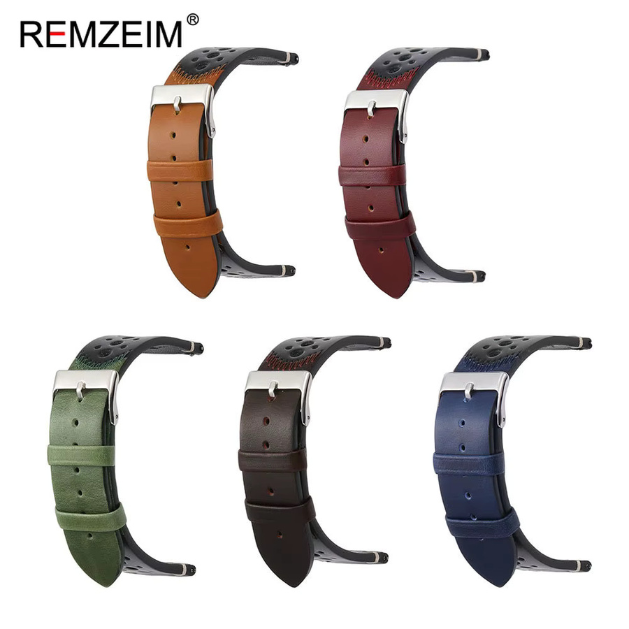 REMZEIM Uhrenarmband Leder, Genäht, Ölgewachstes Kalbsleder, 20mm 22mm - Bild 3