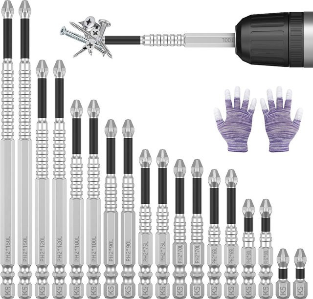 18-teiliges magnetisches Schraubendreher-Bit-Set in Silber mit 1/4 Zoll Sechskantschaft für Elektro- und Handwerkzeuge - Bild 1
