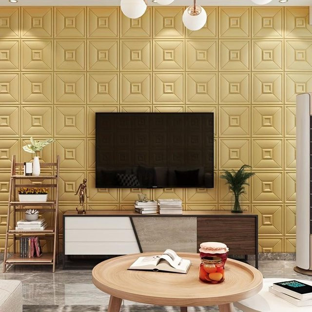 Selbstklebende Antikollisionsaufkleber von SZ-Damai im 3D-Back-Grid-Carving-Stil, wasserdicht und feuchtigkeitsbeständig, Farbe: Gold - Bild 1