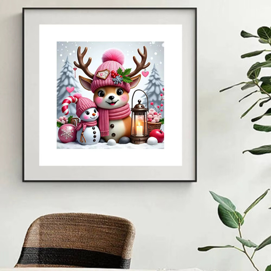 HUACAN 5D Diamantgemälde zum Selbermachen Weihnachten mit Hirsch und Schneemann als Mosaik mit runden Bohtern in Multicolour - Bild 3