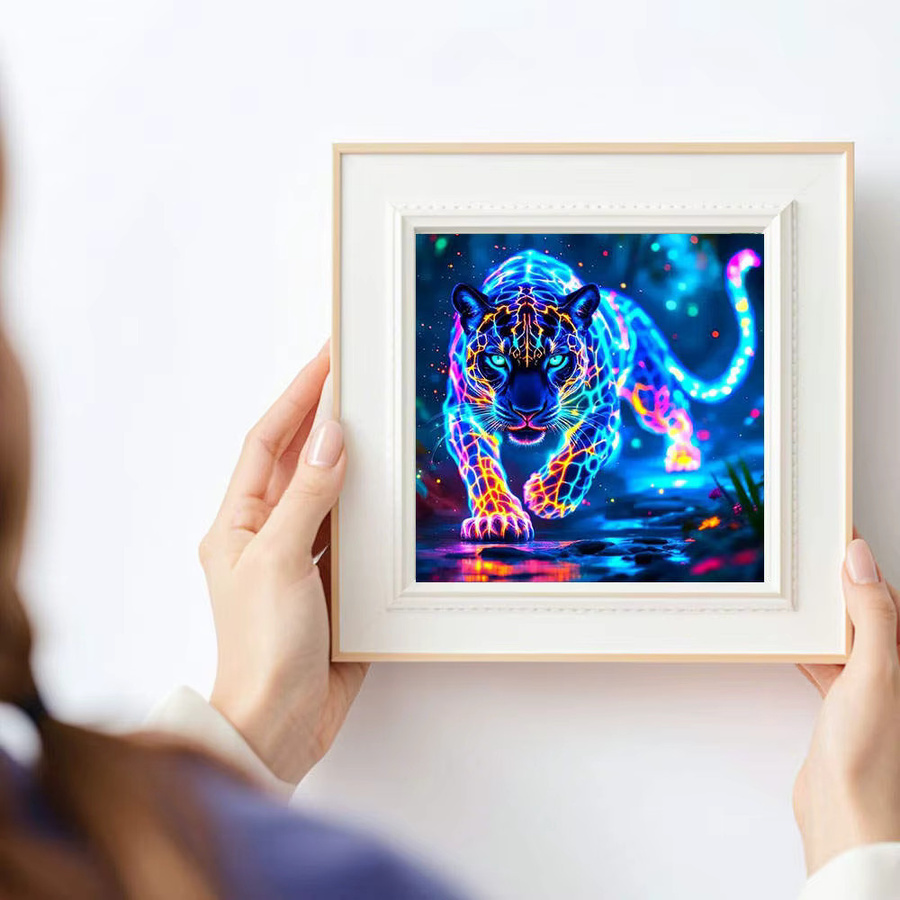 HUACAN Diamantmalerei Neon Panther DIY 5D Diamant Stickerei Kit, Multicolor, B/H: 20 x 20 cm - Bild 3