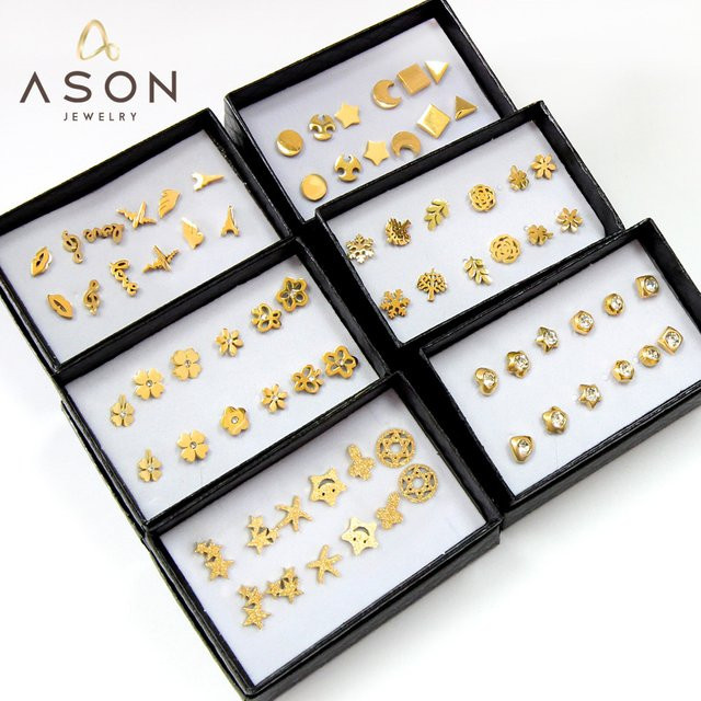 ASONSTEEL Ohrstecker-Set, Edelstahl, Gold, Damen, Vintage - Bild 1