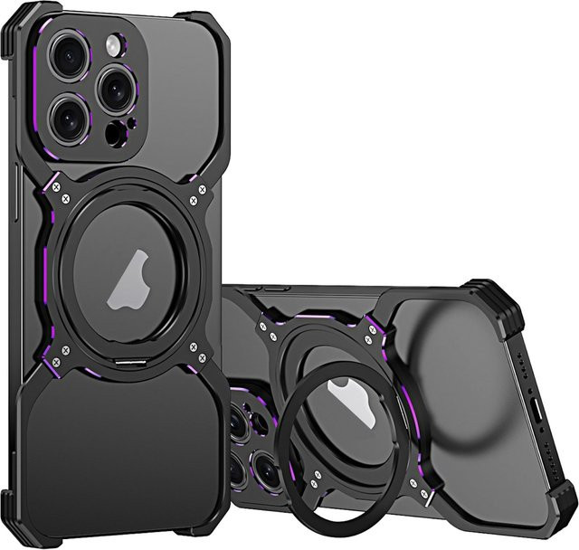 Metall Hülle für Apple iPhone 16 Pro Max mit mechanischem MagSafe Ring und Kameraschutz in Schwarz - Bild 1