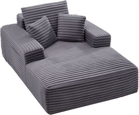 VEVOR Chaiselongue Relaxliege Grau mit Kunstfell und Dekokissen, Modernes Polster-Schlafsofa mit Armlehnen für Wohnzimmer und Schlafzimmer, Breite: 138 cm - Bild 1