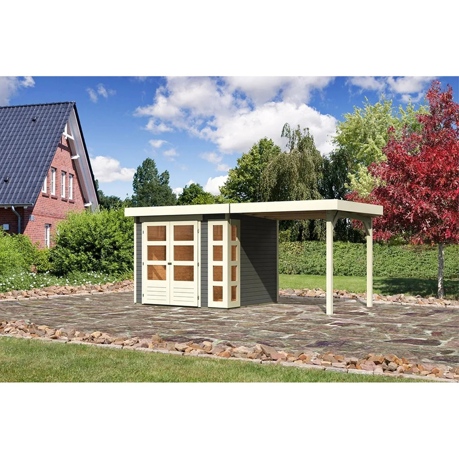 Karibu Holz-Gartenhaus Sölve in Terragrau mit Flachdach und modernem Design, B: 238 cm, T: 213 cm, H: 211 cm - Bild 2