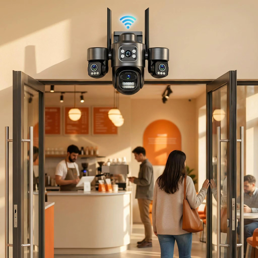 DiFang IP-Kamera mit 15MP HD, 8MP Dual-Objektiv und drei Bildschirmen, WLAN Videoüberwachungskamera mit automatischer Verfolgung, IP66 wasserdicht, Schwarz - Bild 4