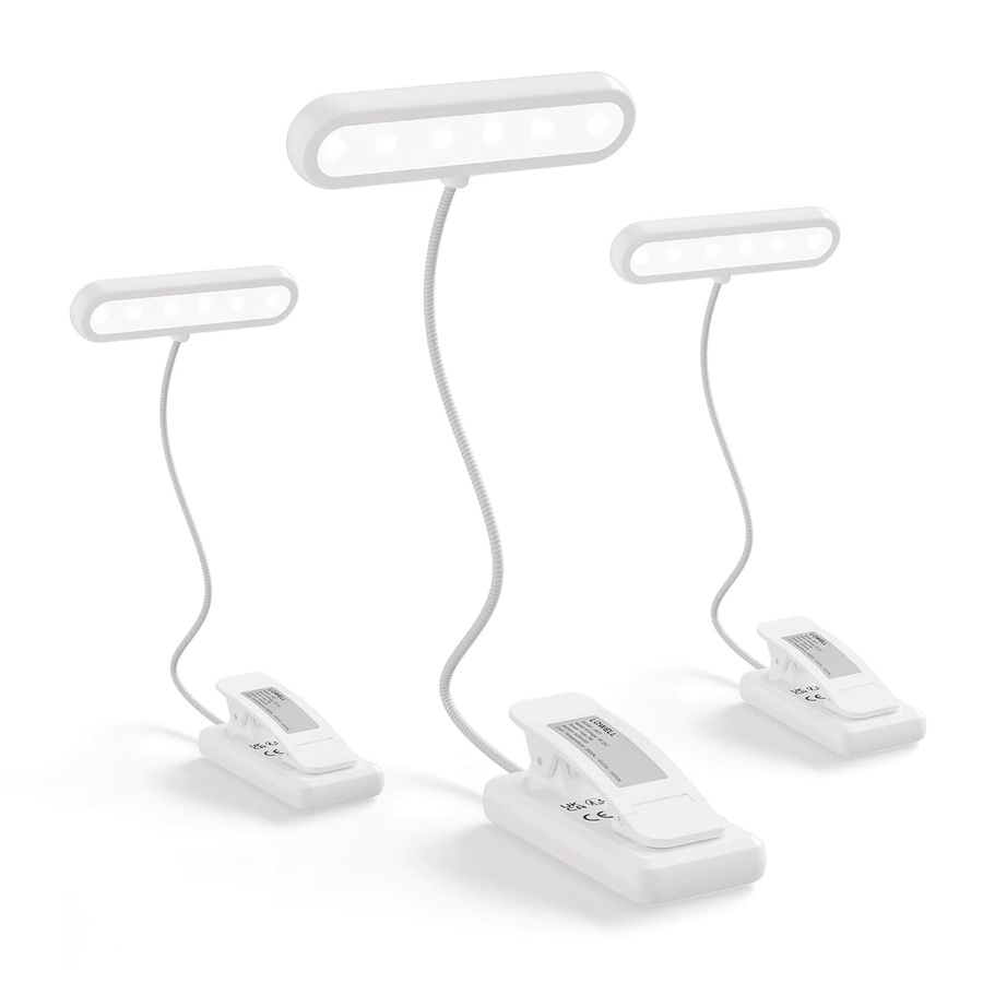 LQWELL 3er Set LED Nachttisch-Leselampen in Weiß, wiederaufladbare USB-Leselampen mit 3 Farbtemperaturen, 10 Helligkeitsstufen und stufenloser Dimmfunktion, flexibles 360 Grad Buchlicht für Kinderzimmer und Schlafzimmer - Bild 2