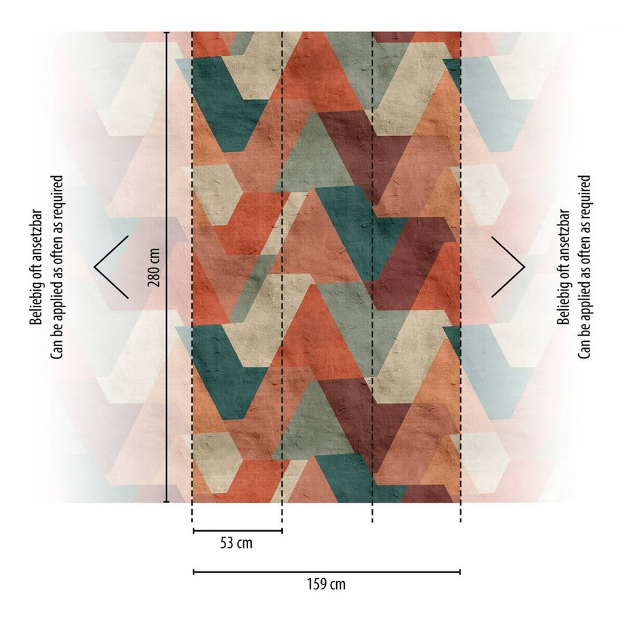 Livingwalls Fototapete Retro Design mit grafischem Muster in Orange, Petrol und Grün, Vliestapete mit Vinyl-Oberfläche, Breite: 280 cm, Höhe: 159 cm - Bild 3