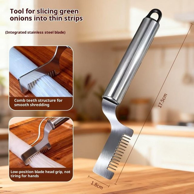 HUXUAN Zwiebelmesser aus Edelstahl in Silber mit gebogenem Schneidkopf zum schnellen Zerkleinern von grünem Gemüse - Bild 1
