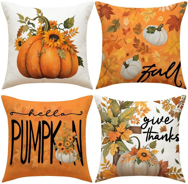 Kissenbezug von ZZN mit Herbst-Thanksgiving-Motiv in Sonnenblumen, Kürbis und Ahornblatt Design - Bild 1