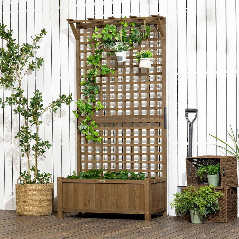 Outsunny Hochbeet Pflanzkasten mit Rankgitter aus Fichtenholz in Kaffee Braun, B/T/H: 90 x 45 x 183 cm - Bild 5