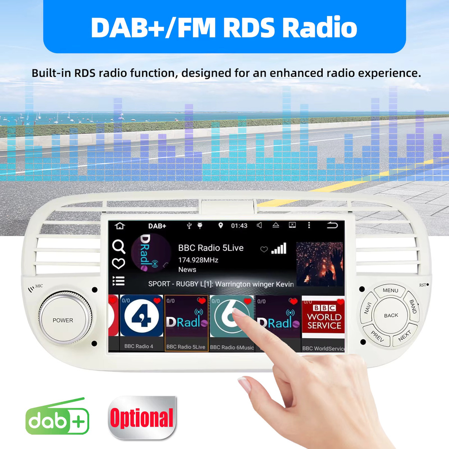 ESSGOO 7 Zoll Wireless Carplay Android 15 Autoradio für Fiat Abarth 500 2007-2015 mit GPS, Wifi und Bluetooth - Bild 3