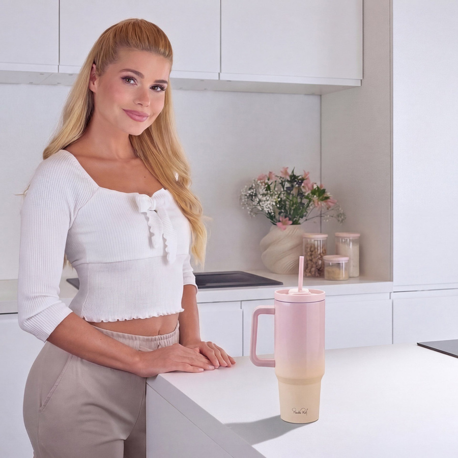 Fackelmann Pamela Reif Thermotrinkbecher Rosa/Beige, 1,2 l - Bild 2