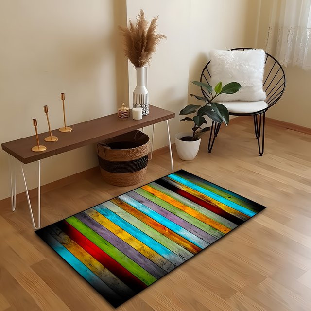 VIKAMA Flanell-Teppich modern gestreift in Multicolour, rechteckige Bodenmatte für Schlafzimmer, Küche, Badezimmer und Flur, B/T: 60 x 40 cm - Bild 1