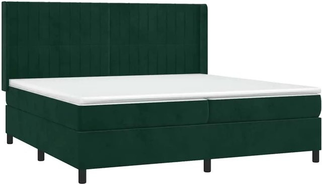 vidaXL Boxspringbett mit Matratze in Dunkelgrün aus Samt mit LED-Unterbettbeleuchtung und USB-Anschluss, B/T/H: 200 x 200 x 118 cm - Bild 1