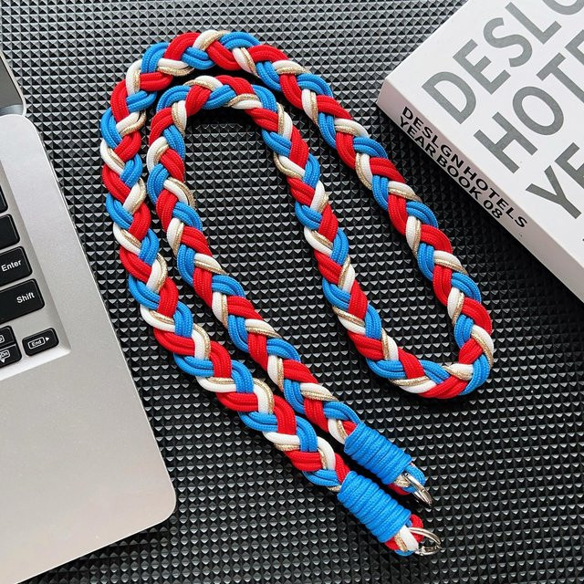 Rui Di Universelles Handy-Lanyard aus geflochtenem Polyester und Nylon, Sechssträngiges langes Seil in Blau und Gold - Bild 1