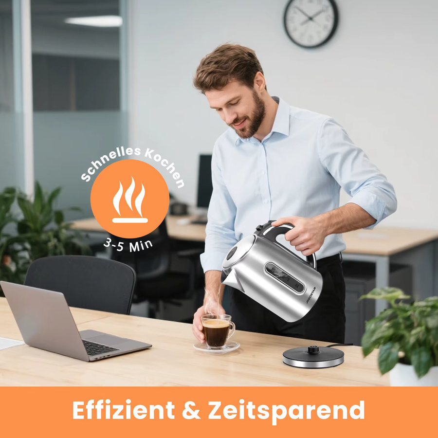 Aigostar Wasserkocher Edelstahl Silber, 1,7 l, 2200 Watt mit Kalkfilter und Abschaltautomatik - Bild 3