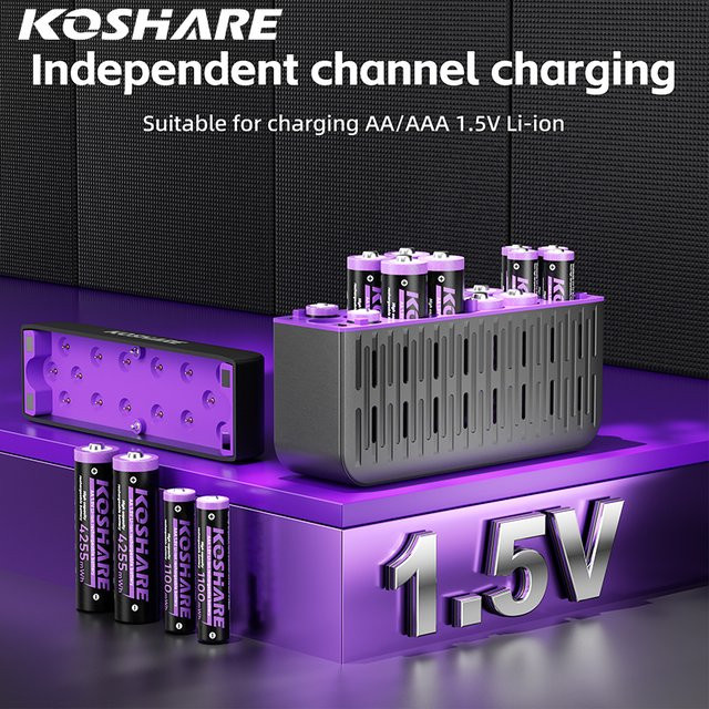 KOSHARE Smart Li-Ionen-Akkuladegerät mit 16 Steckplätzen und LED-Anzeige inklusive AA und AAA Lithium-Akkus 1,5V - Bild 1