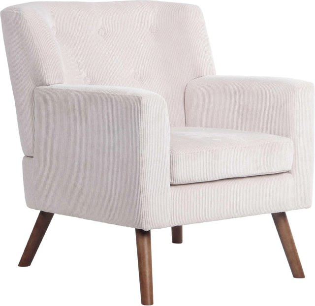 DELUKE Lounger Sessel MUSCAT in Cord Creme mit Holzgestell, B/T/H: 72 x 74 x 80 cm - Bild 1