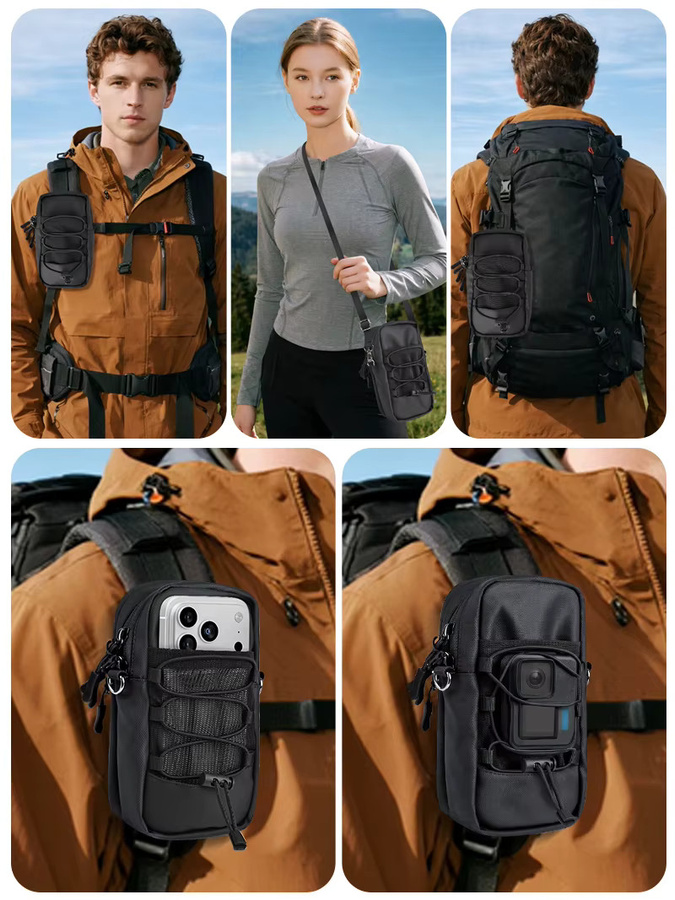 Haissky Multifunktionale Outdoor-Wandertasche als Umhängetasche für iPhone 17 16 15 14 13 Pro Max, Schwarz - Bild 6