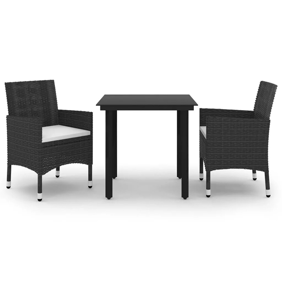 vidaXL 3-teilige Garten-Essgruppe aus Poly-Rattan und Glas in Schwarz-Weiß - Bild 2