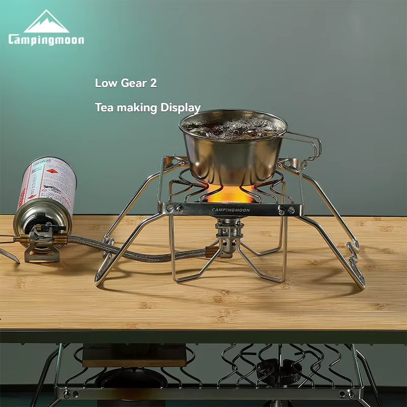 CAMPINGMOON MS-1001 Mini-Kartuschenkocher aus Edelstahl in Silber mit Heizhalterung und S-förmigem Backnetz - Bild 2