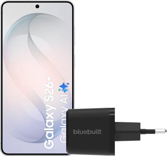 Samsung Galaxy S26 Plus 256GB Weiß 5G mit BlueBuilt Ladegerät 45 Watt Schwarz - Bild 1