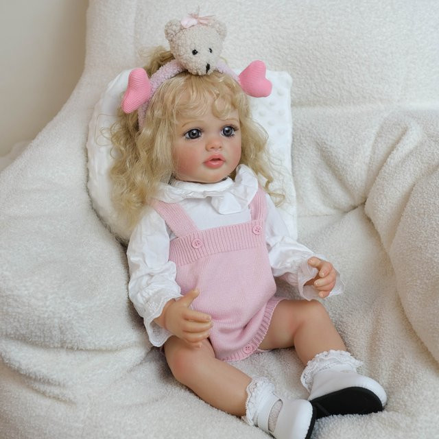 NPK Betty Reborn Puppe aus Silikon mit blondem lockigem Haar in Weiß - Bild 1
