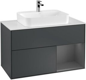 V&B Waschtischunterschrank Finion 100 mit Wandbeleuchtung, mattblau lackiert, B/T/H: 100 x 50,1 x 50,1 cm - Bild 1
