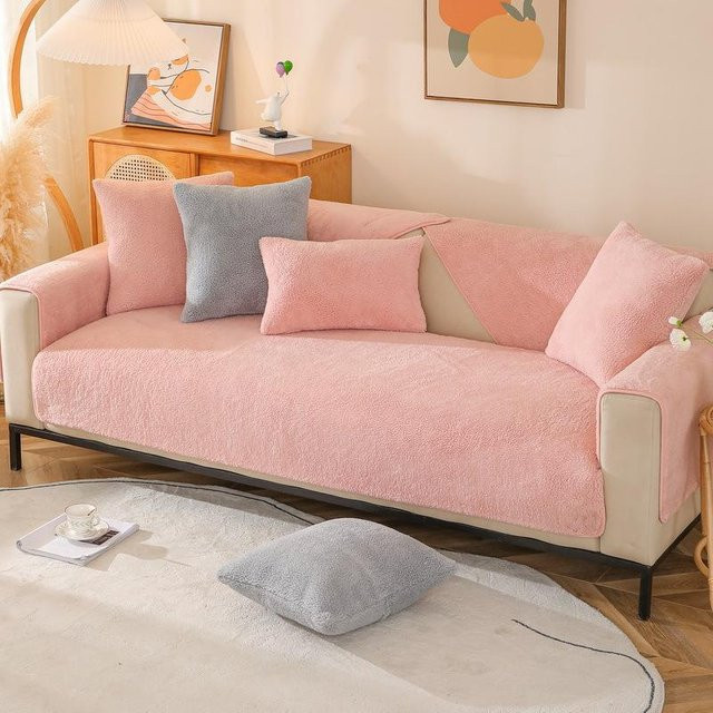 Winterliches Sofakissen aus Lammsamt in Pink, quadratisches Plüschkissen im nordischen Design, B/B: 70 x 70 cm - Bild 1