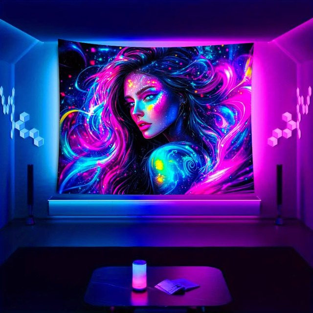 VIKAMA Wandteppich im Bohemian-Stil mit psychedelischem Nebel und Göttin Motiv, Mehrfarbig, B/H: 40 x 40 cm - Bild 1