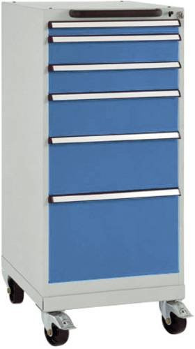 Manuflex BASETEC Schubfachschrank SP1035.0002 mobil mit 6 Schubfächern, lichtgrau und brillantblau, Nutzhöhe: 90 cm - Bild 1