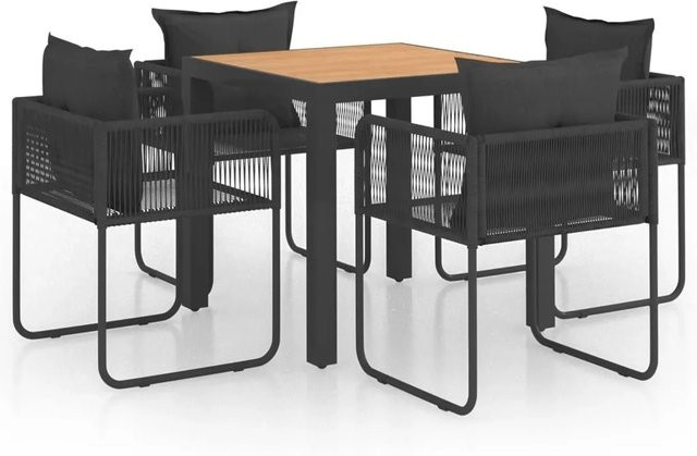 Furnicato 5-teilige Garten Essgruppe aus PVC-Rattan in Schwarz und Braun für Terrasse und Patio - Bild 1