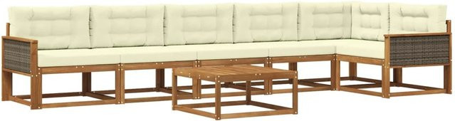 vidaXL Outdoor-Sofagarnitur aus massivem Akazienholz mit 7 Kissen in Natur und Beige - Bild 1