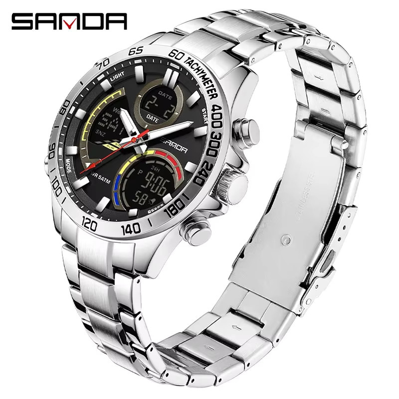 SANDA Armbanduhr Analog-Digital, Quarz, Edelstahl, Schwarz, Herren - Bild 5