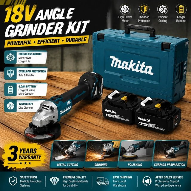Makita DGA404 18V Bürstenloser Akku-Winkelschleifer mit 125 mm Scheibendurchmesser und 6Ah Akku - Bild 1