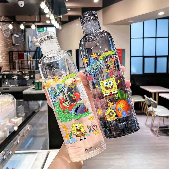 SpongeBob SquarePants Wasserbecher aus transparentem Kunststoff mit Graduierung und Schraubverschluss, BPA-frei, 500 ml oder 750 ml - Bild 1