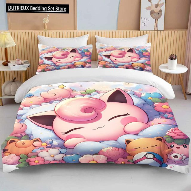 Lodestar Pokémon Bettwäsche-Set mit Jigglypuff-Print in Rosa, bestehend aus 1 Bettbezug und 2 Kissenbezügen, Material Mikrofaser, B/T: 200 x 200 cm - Bild 1