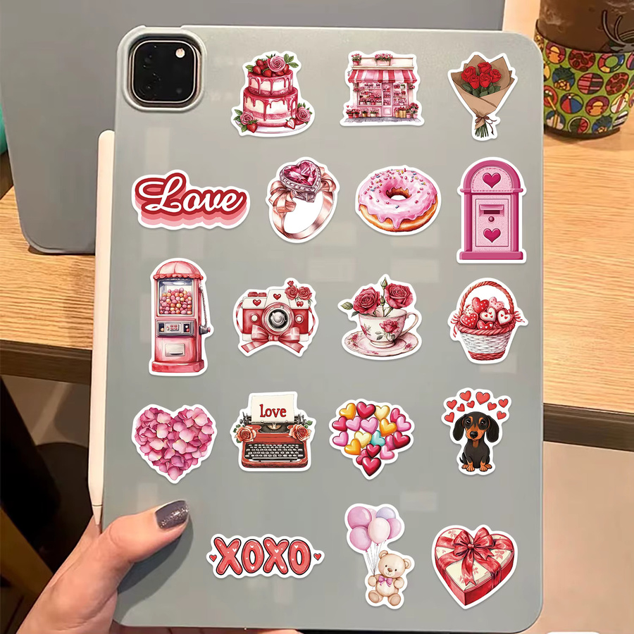 50 Stück rote Cartoon-Aufkleber im Vintage-Stil für Valentinstag, ästhetische DIY-Sticker für Notizbücher, Laptops und Telefone - Bild 3