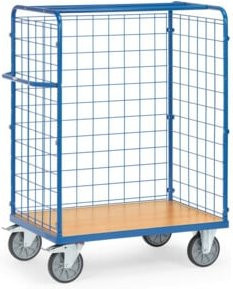 Fetra Paketwagen 8483-1 mit Drahtgitterwänden in Blau, Tragkraft 600kg, TPE-Reifen - Bild 1
