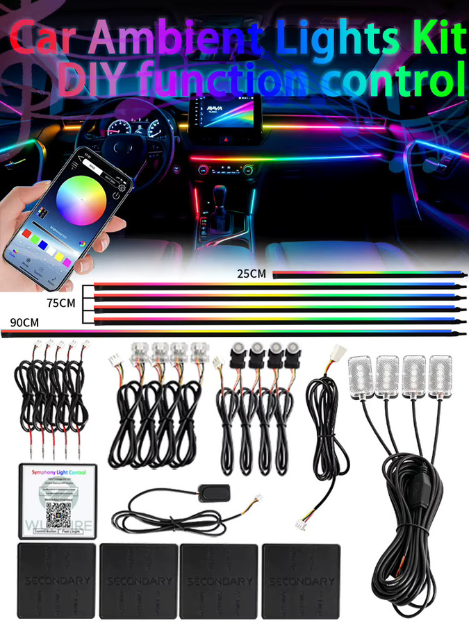 WUMFIRE 18-in-1 RGB LED Auto-Ambientebeleuchtung mit 64 Farben und Neon-Flex-Acryl-Streifen in Multicolour - Bild 4