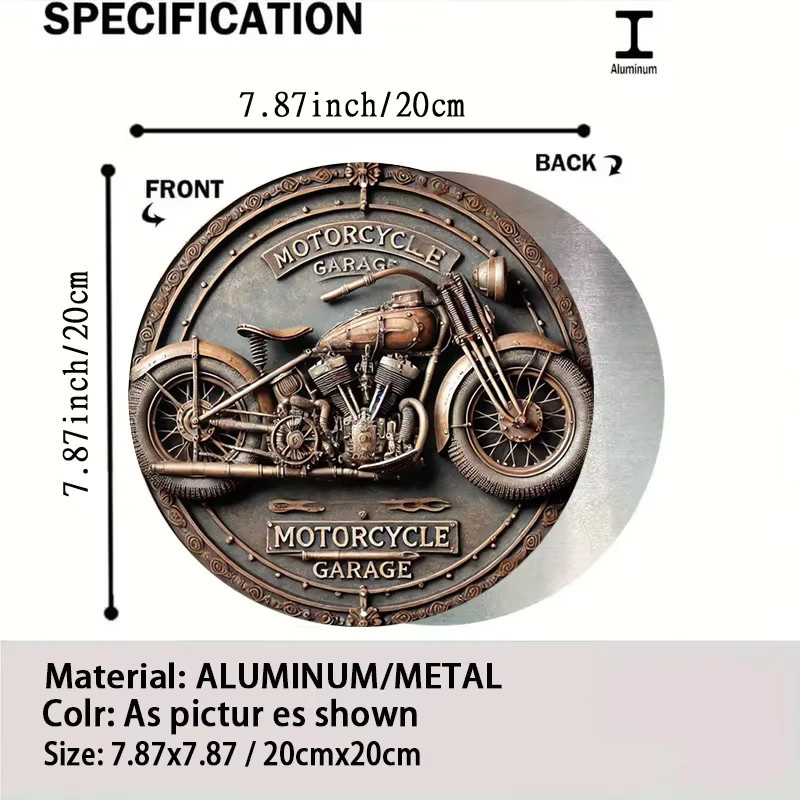 HELLOYOUNG Retro Aluminiumschild Motorradgarage Runde Wanddekoration aus Metallblech Durchmesser: 20,32 cm - Bild 2